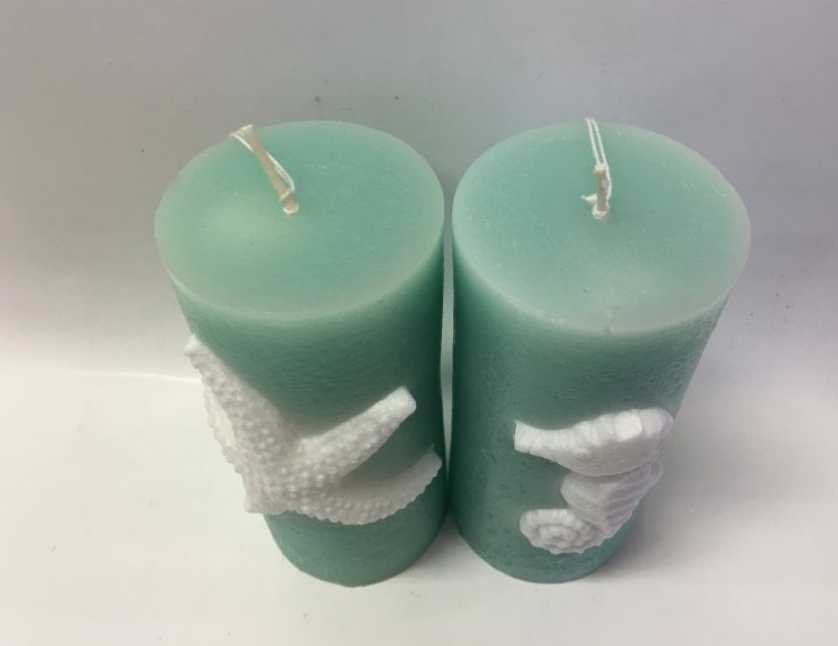 Green Color Ocean Animal Embossed Pillar Candle