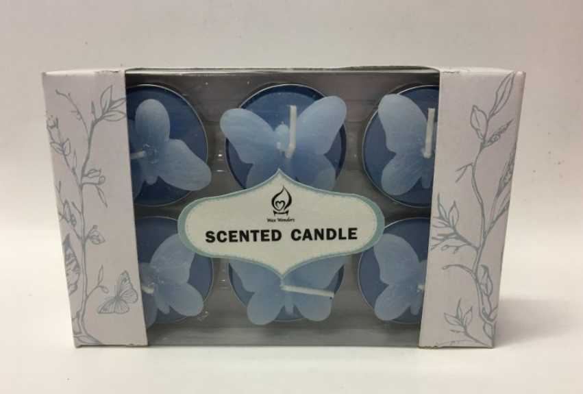 Blue TeaLight Candle  With Butterfly Shape on Top 