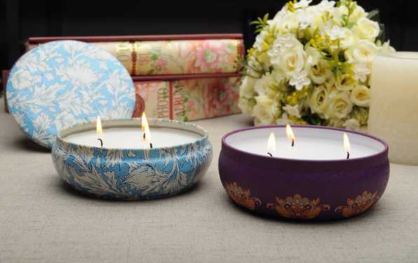 Multi-Colored Solid Scented Candle With Metal Holder