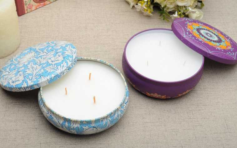 Multi-Colored Solid Scented Candle With Metal Holder