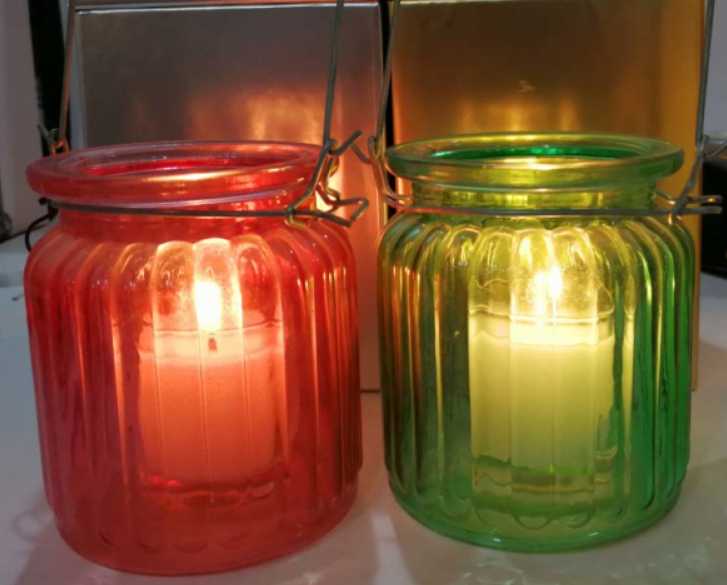 Natural color Frits handblown glass candle