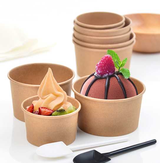 Kraft Paper Ice Cream Cup with Dome Plastic Lid