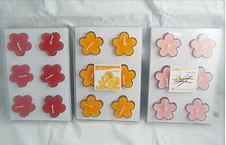 Flower shaped multi-colored scented tealight candle