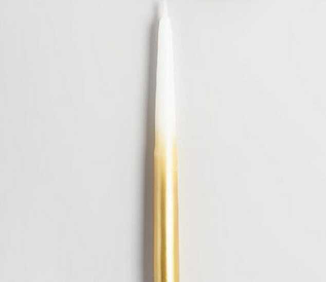 Two size gold and silver ombre taper candle