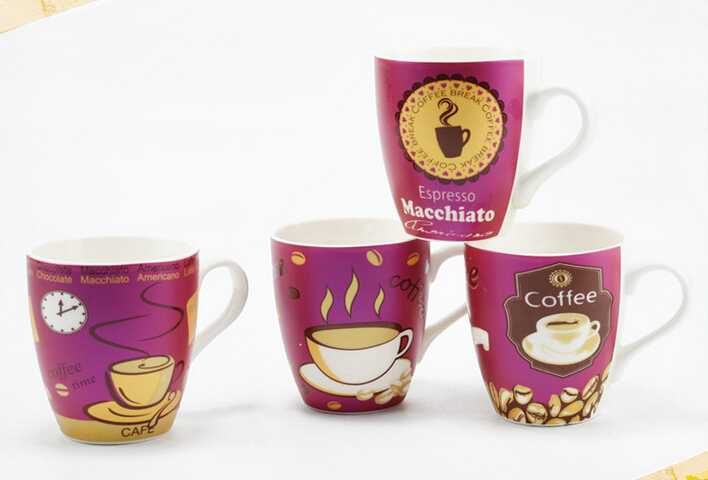 9 Oz Multicolor Gold Decal Ceramic Coffee Cup