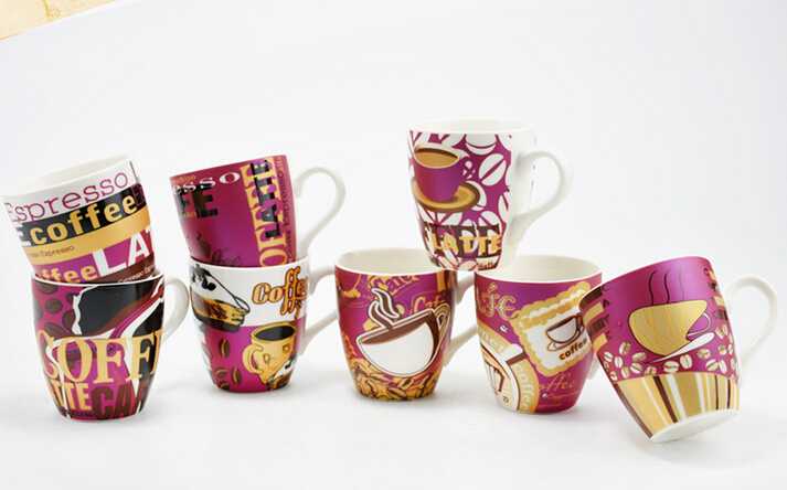 9 Oz Multicolor Gold Decal Ceramic Coffee Cup