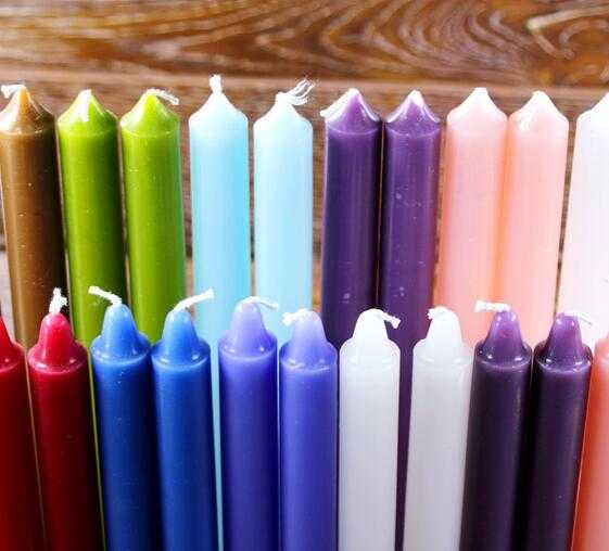 Long time burning multi-color taper candle