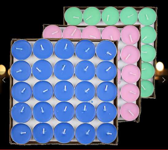 Custom fragrance colored tealight candle