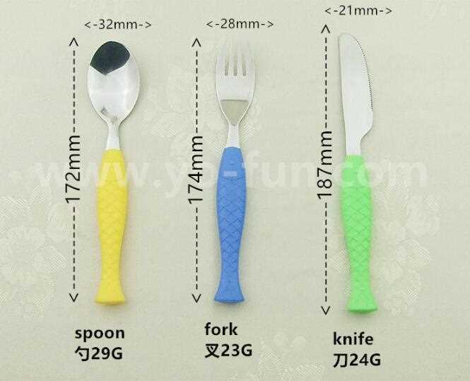 Kids flatware set  with colorful fish tail plastic handle 