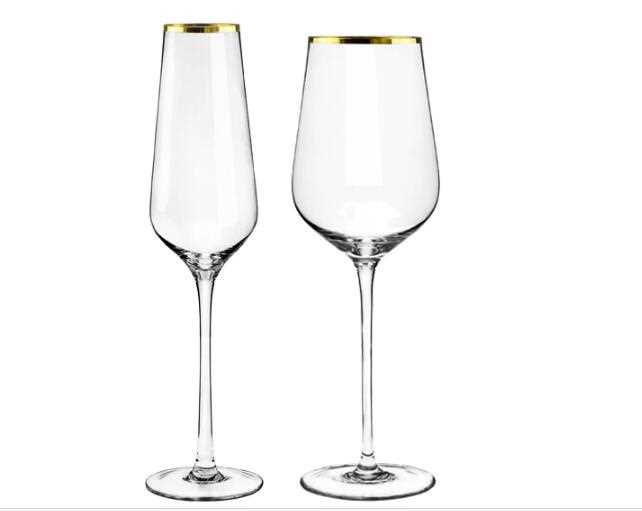 Gold rimmed wedding drinking glass set 
