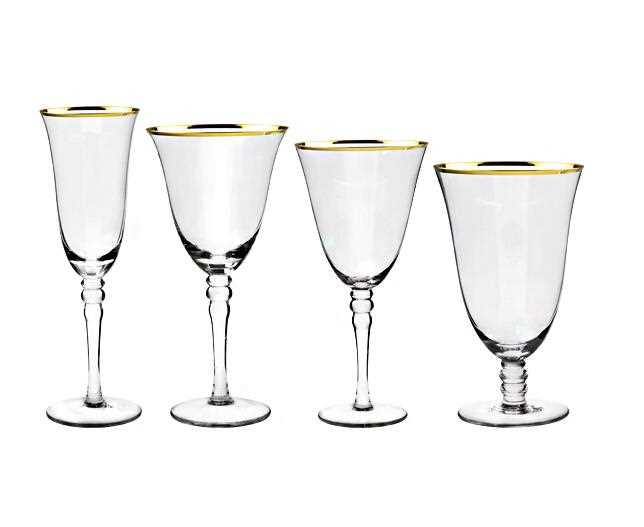 crystal thick stem wine glass cup with sliver rim