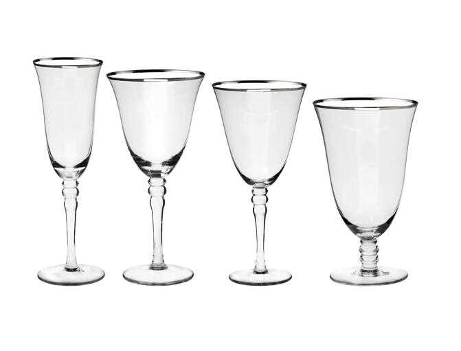 crystal thick stem wine glass cup with sliver rim