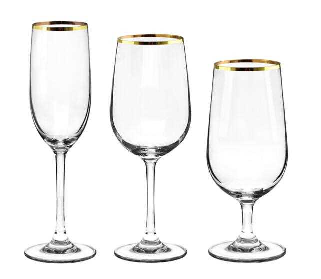 Custom gold rimmed crystal goblet red wine glass
