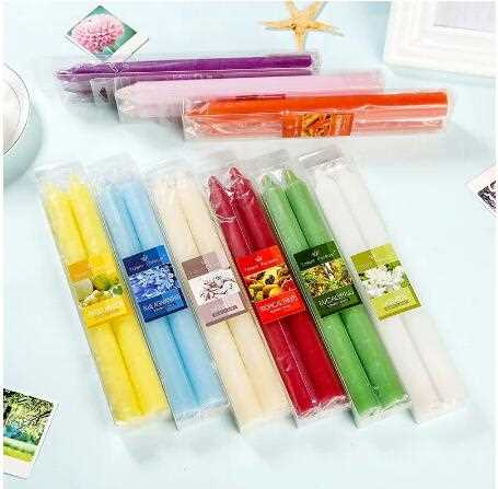 Multi-colored paraffin wax tall taper candle