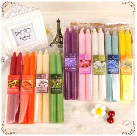 Multi-colored paraffin wax tall taper candle
