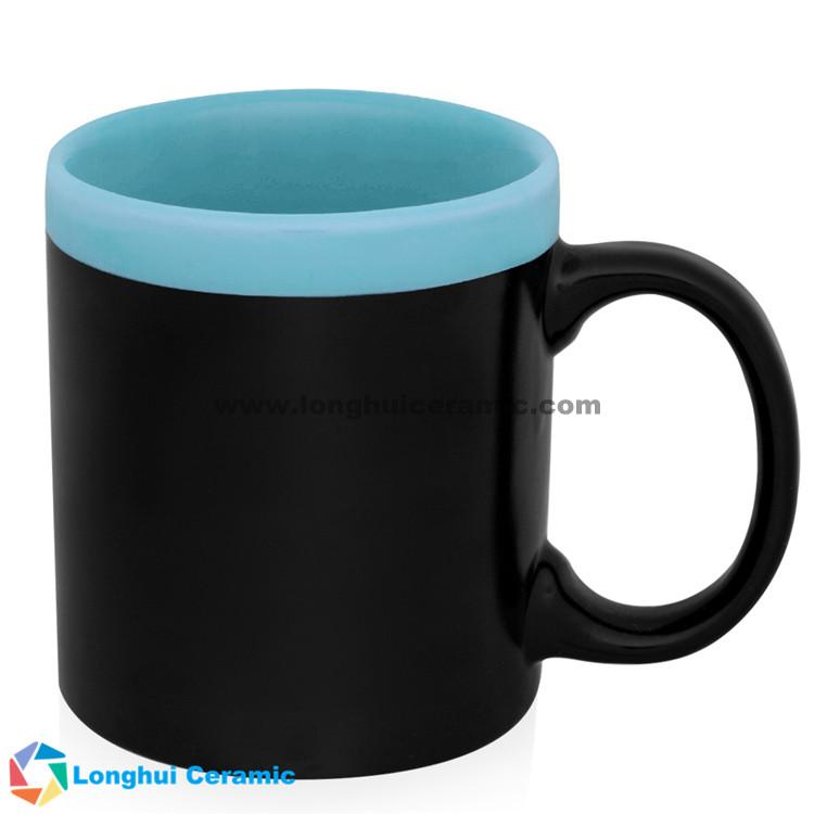 12oz glam two-tone black exterior color inside and top rim matte ceramic coffee mug