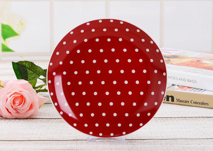 8'' Oven Solid Color Ceramic Round Plate With Dot