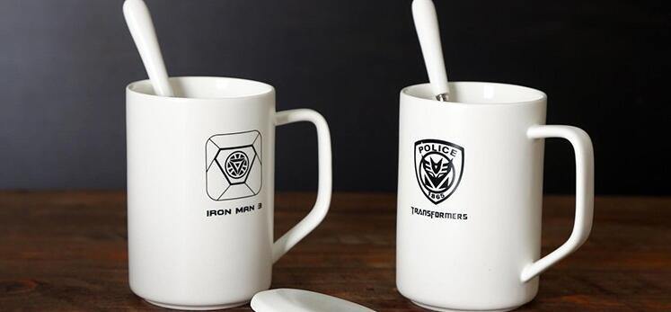 14oz Fancy Logo Decal Coffee Mugs With Lids