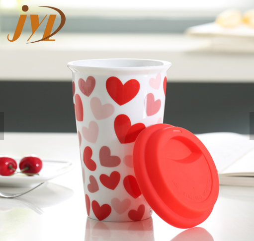 280cc double wall ceramic mug with silicone lid