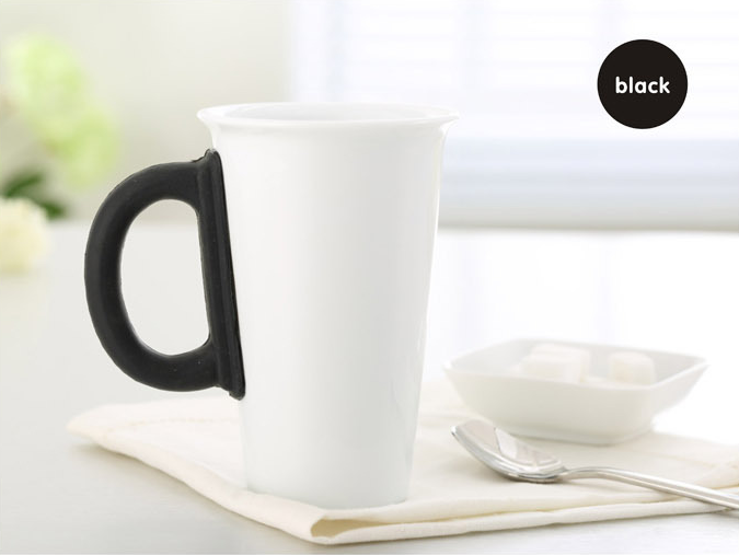 White Cappuccino Coffee Ceramic Cup With Silicone Handle