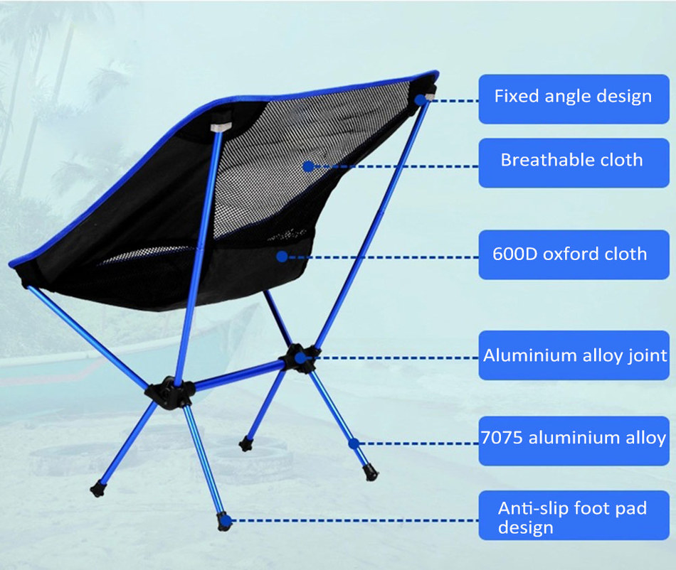 Ultra Light Beach Chair Outdoor Camping Portable Folding Lightweight Chair For Hiking Fishing Picnic Barbecue