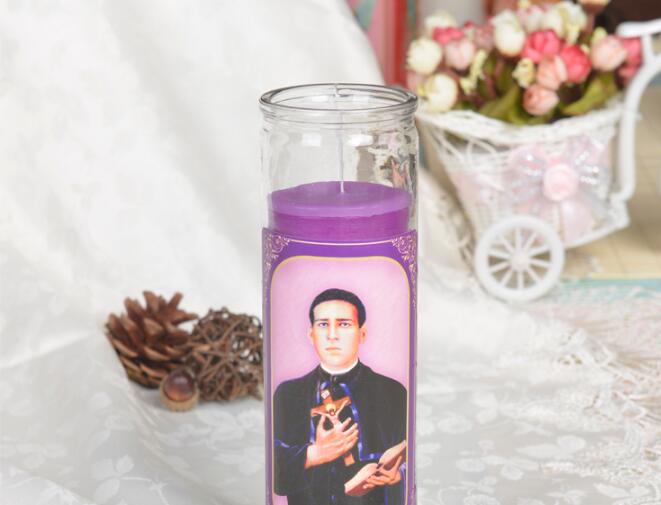 8 Inch Glass Religious Candle With Different Colors