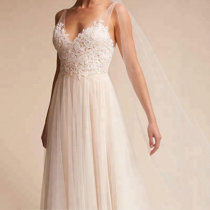 Simple Design Lace Berta Sexy V Back Soft Chiffon Wedding Dress sale