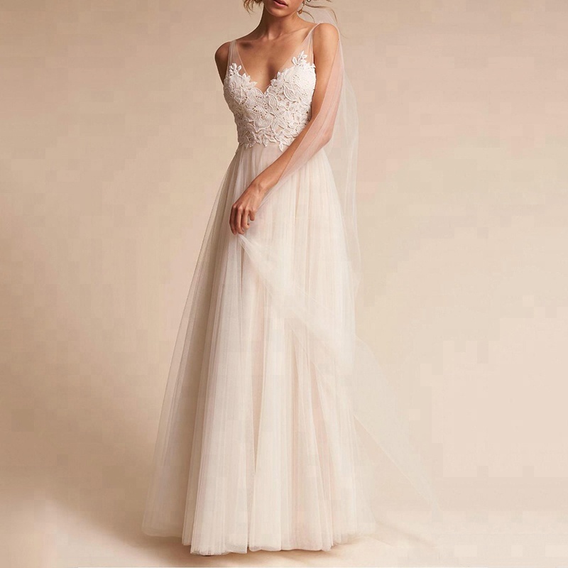 Simple Design Lace Berta Sexy V Back Soft Chiffon Wedding Dress sale