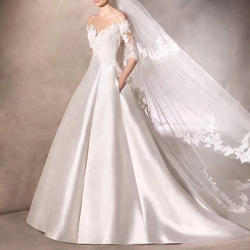 2019 Ball Gown Satin on Sale Gorgeous Arabic Long Tail Wedding Dress sale