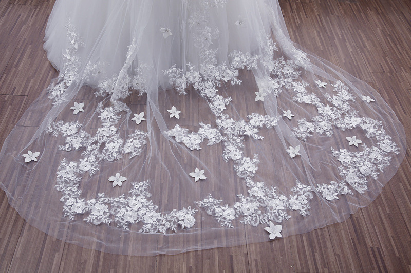 2018 Lace Appliqued Crystal Beaded Wedding Bridal Veils Long for sale
