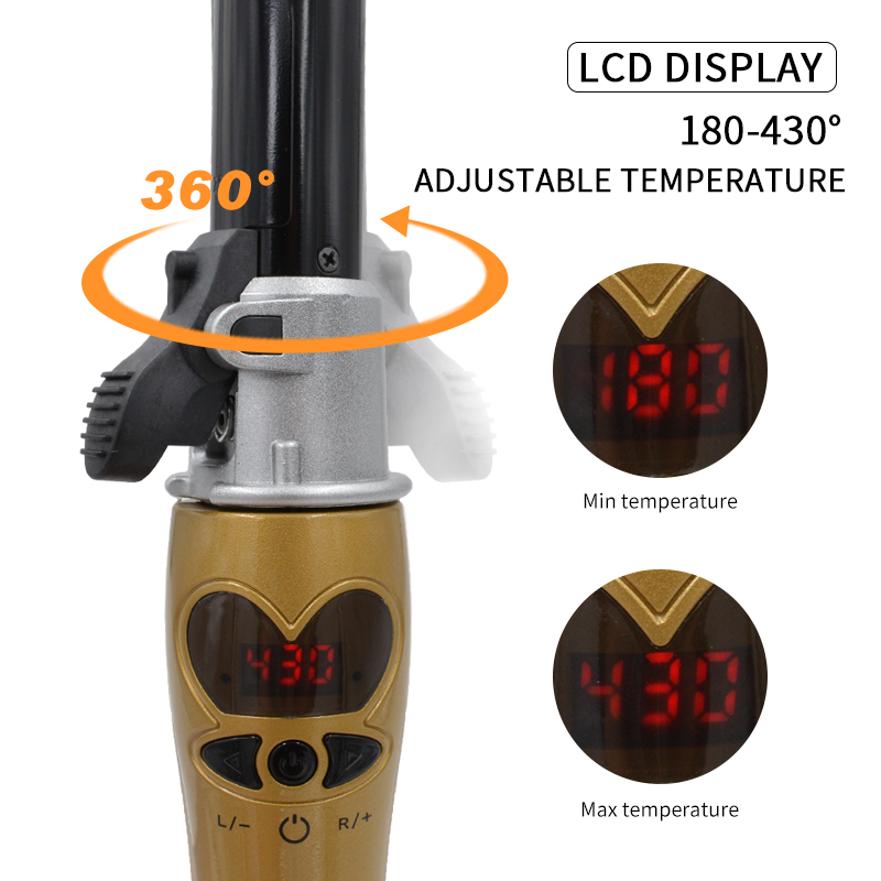 wholesale automatic 360 degree rotating lcd display hair salon equipment electric titanium curling iron rollers for sale
