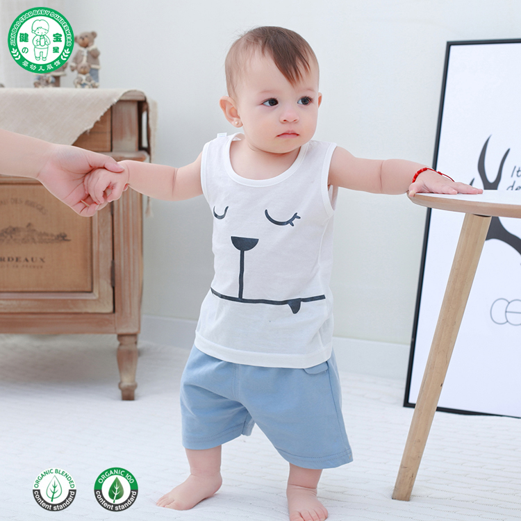 New fashion style organic cotton sleeveless baby clothes set 2pcs for baby boy for sale