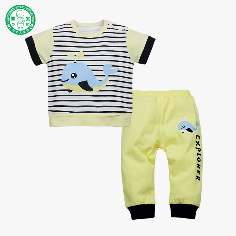 Wholesale Autumn Baby Boy Clothing Set 100% Cotton Short Sleeve Stripe Fish Baby Pajamas Set for sale