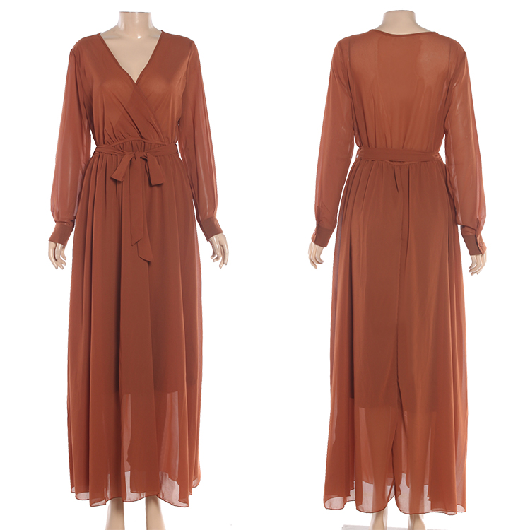 Ladies Maxi Long Caramel Color Rayon Bandage Dress for sale