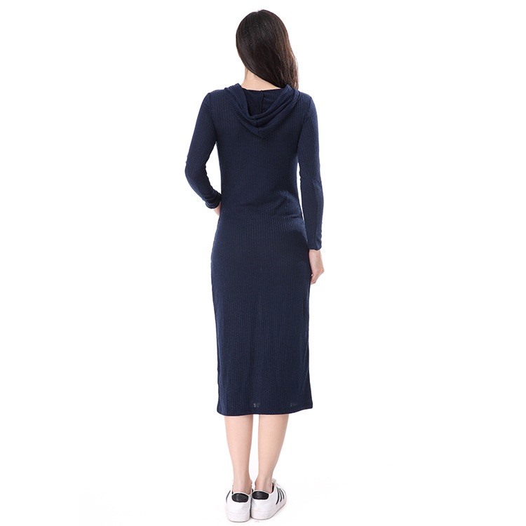 women navy blue long style pocket hoodie dress for sale