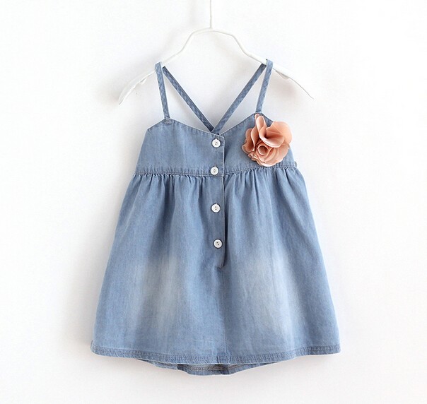 dress with shoulder-straps denim V-neck dress with flower for sale