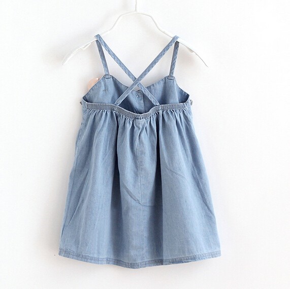 dress with shoulder-straps denim V-neck dress with flower for sale