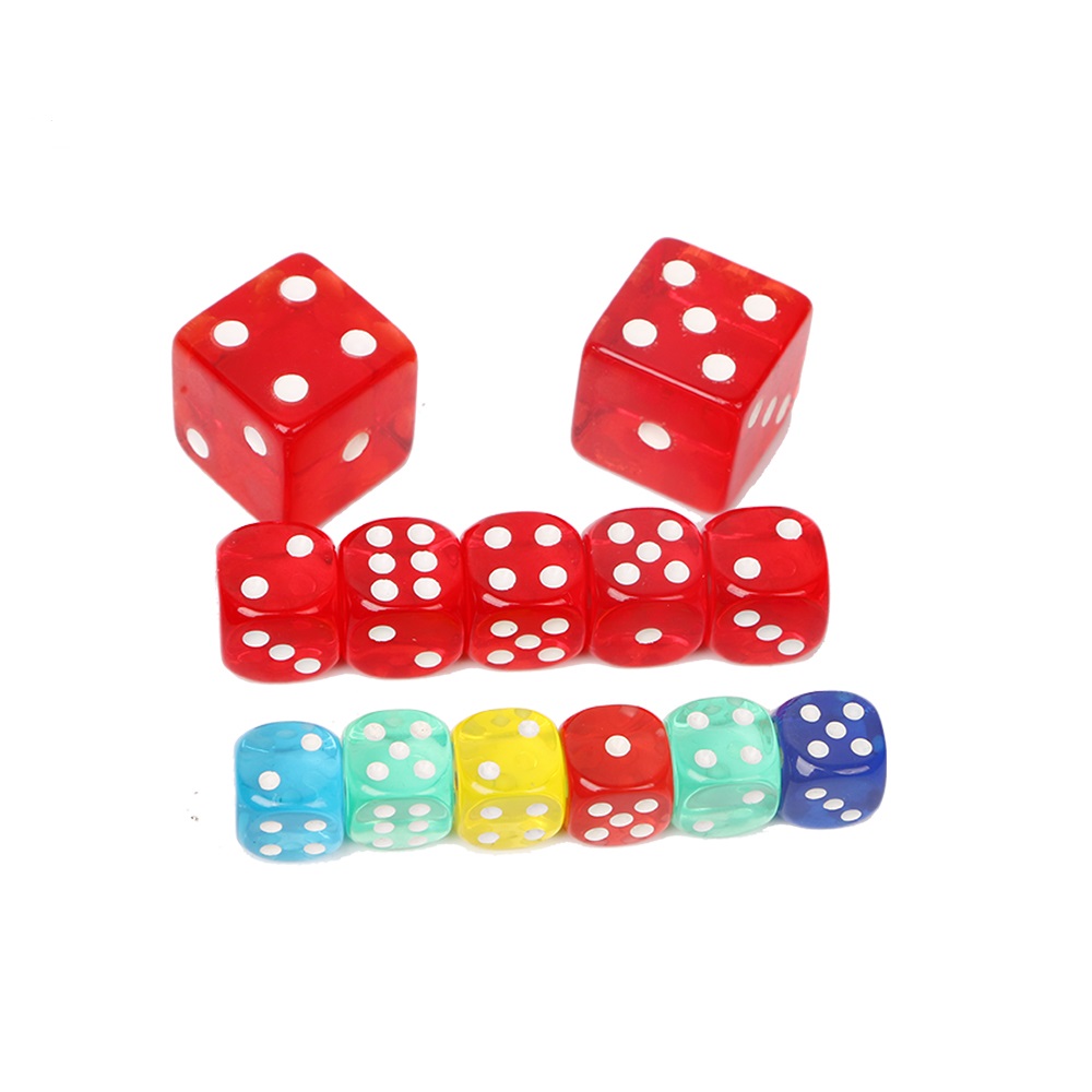 custom 6 sided transparent dot dice plastic casino dice of different color for sale