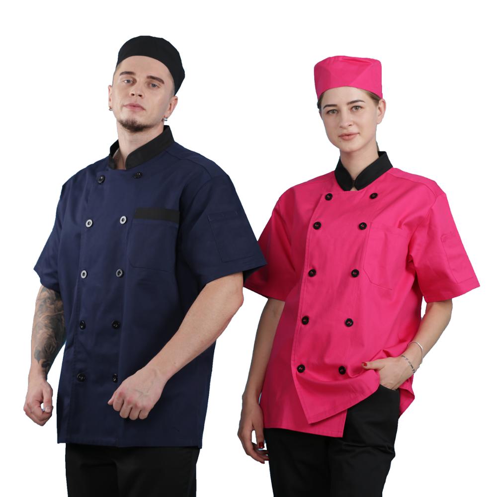 Custom summer Short sleeve double-breasted chef uniform unisex Hotel bar chef uniform on Sale