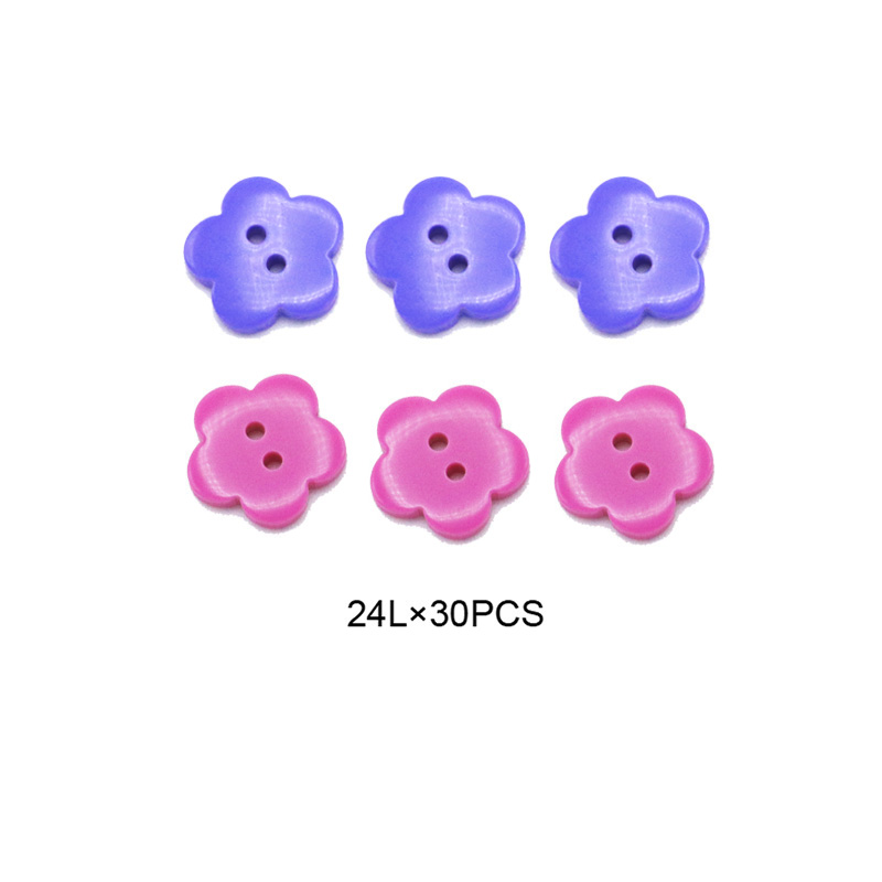 Best Sell White,Light Violet,Purple Blue 24L Flower Shape Resinic Button with 2-holes For Children,DIY for sale