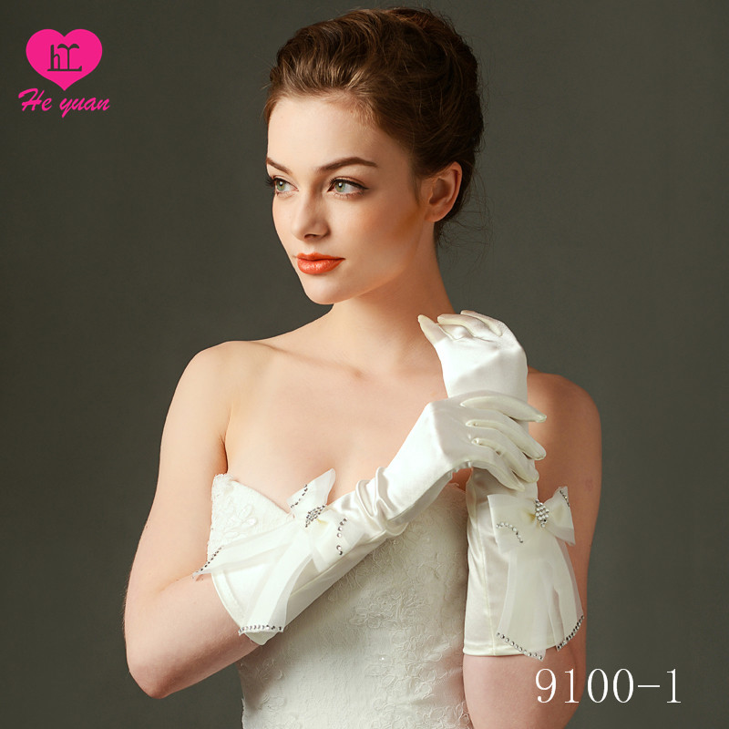 9100-1 Grace Fingerless Long Gathered and Beaded wedding Gloves on Sale