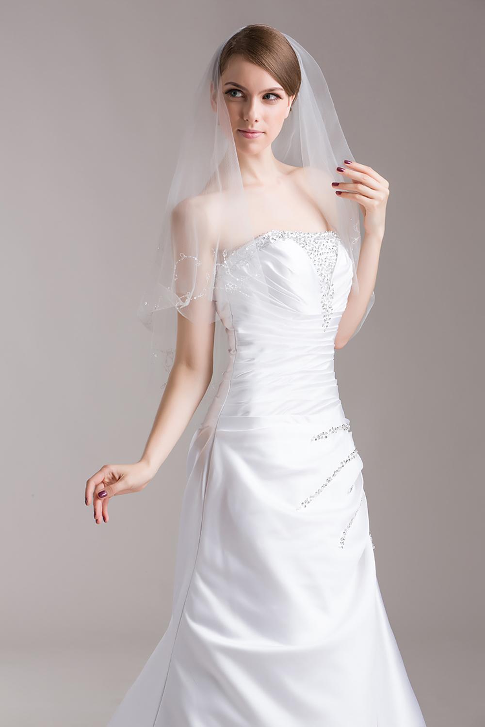 V0815W1-1Hot Sale Beautiful Beaded Bridal Veils for Wedding on Sale