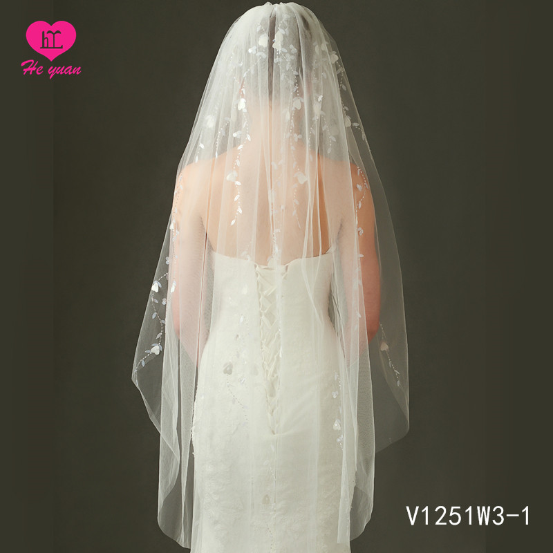 V1251W3-1 Elegant bridal veil Bigger factory hot sale beaded wedding accessories veil on Sale