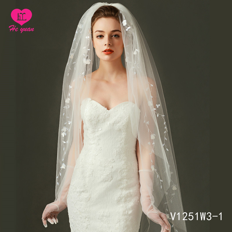 V1251W3-1 Elegant bridal veil Bigger factory hot sale beaded wedding accessories veil on Sale