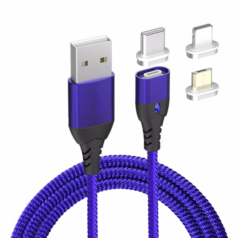 Aluminum alloy nylon 3 in 1 magnetic charging cable 3A fast charge magnet usb data charging cable for sale