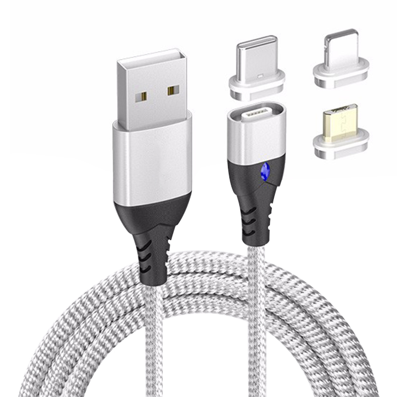 Aluminum alloy nylon 3 in 1 magnetic charging cable 3A fast charge magnet usb data charging cable for sale