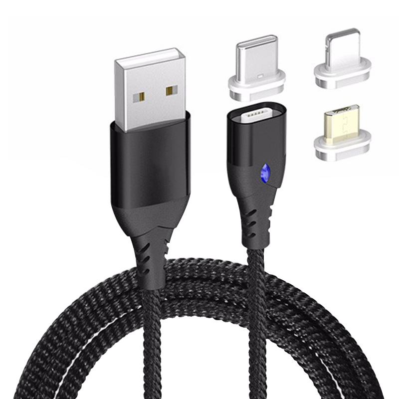 Aluminum alloy nylon 3 in 1 magnetic charging cable 3A fast charge magnet usb data charging cable for sale