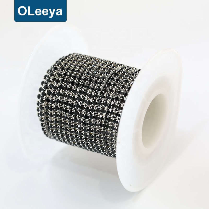 Oleeya manufacturing over 20 colors colorful ss6 2mm rhinestone cup chain trim rolls for rhinestone chain belts sale