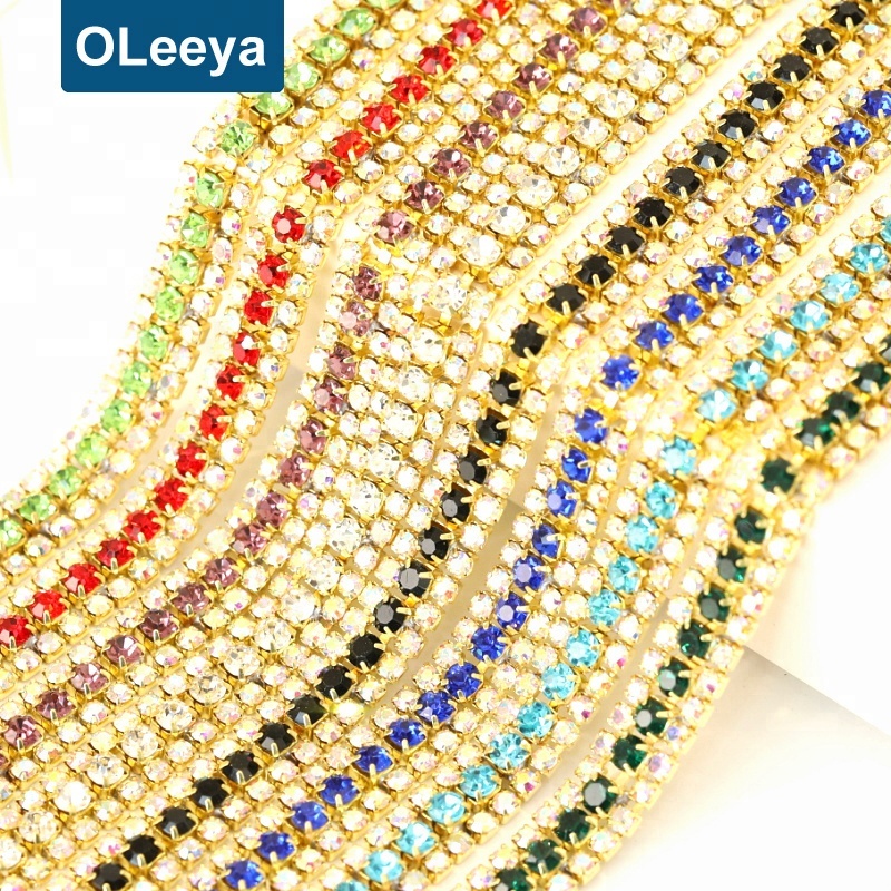 Factory wholesale 3 rows crystal rhinestone cup chain with claw for wedding dresses sale