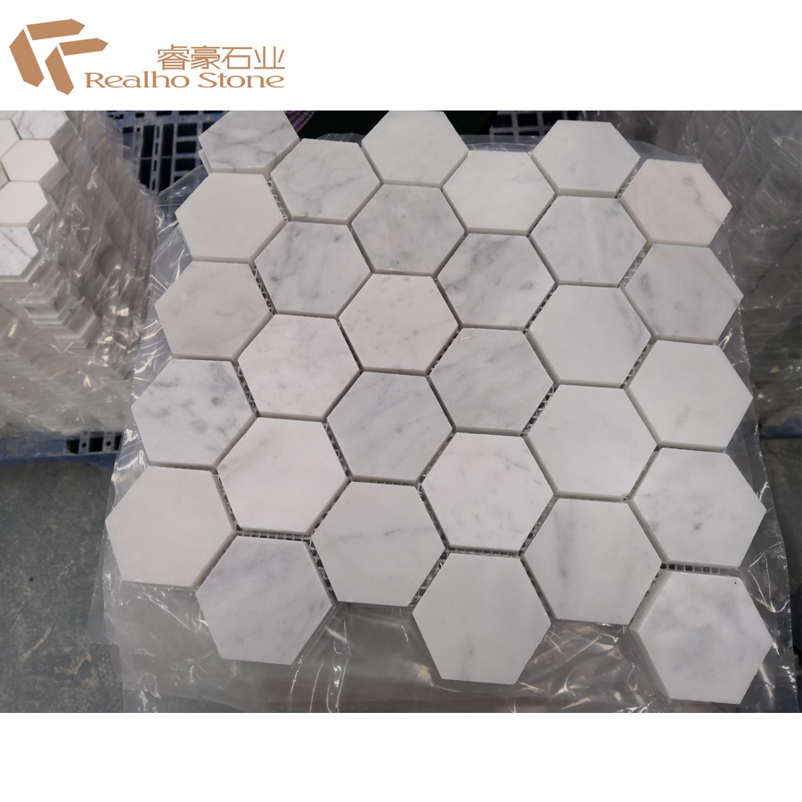 RH-F180703010 Carrara White Marble Hexagon Mosaic Tile for sale